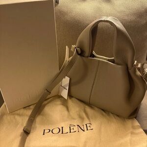 Polene Small Taupe Leather Hobo Crossbody Bag
